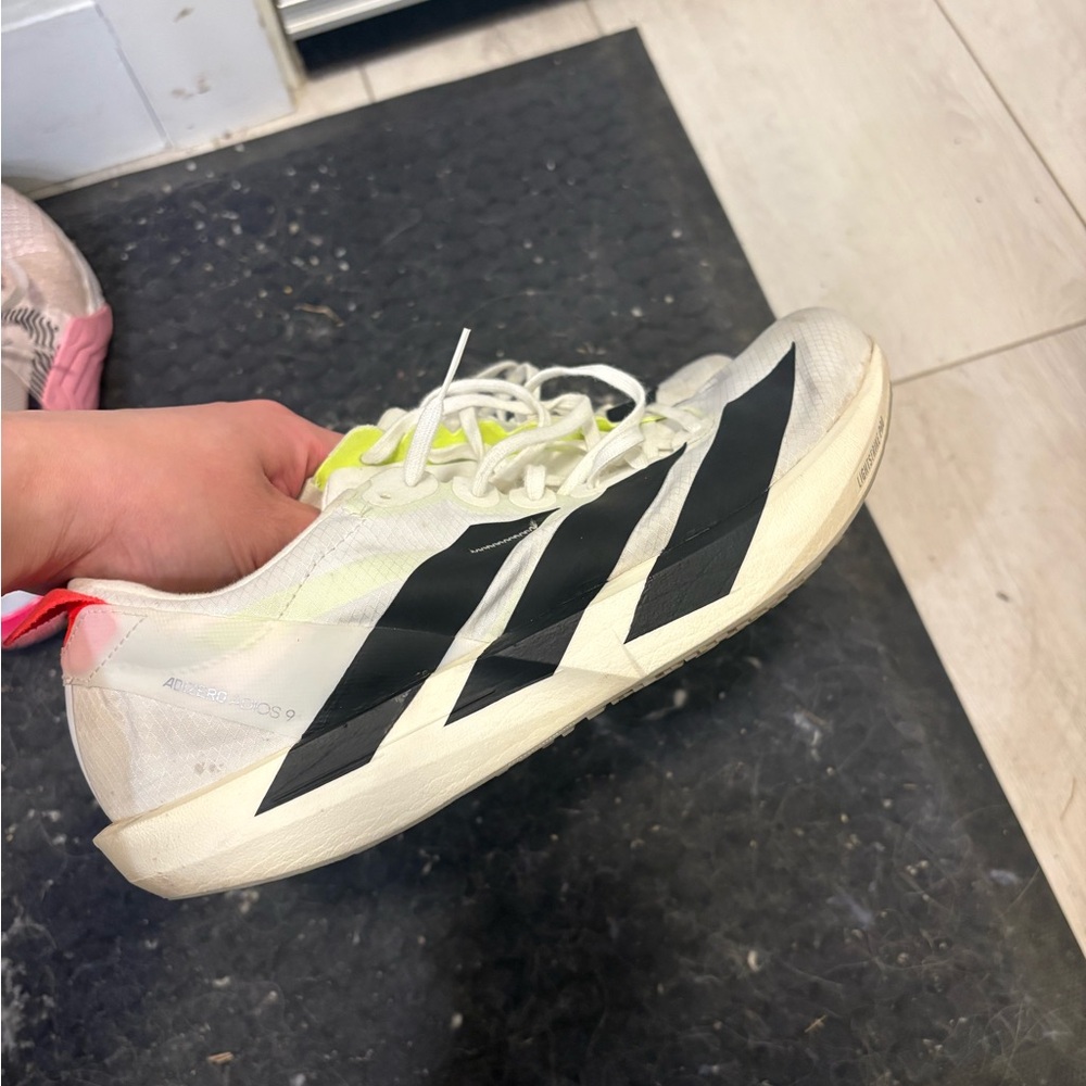Adidas Adizero Women’s White Running Shoes with Black Stripes